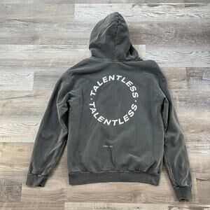 Talentless Graphic Logo Hoodie in Washed Charcoal Gray – Size L